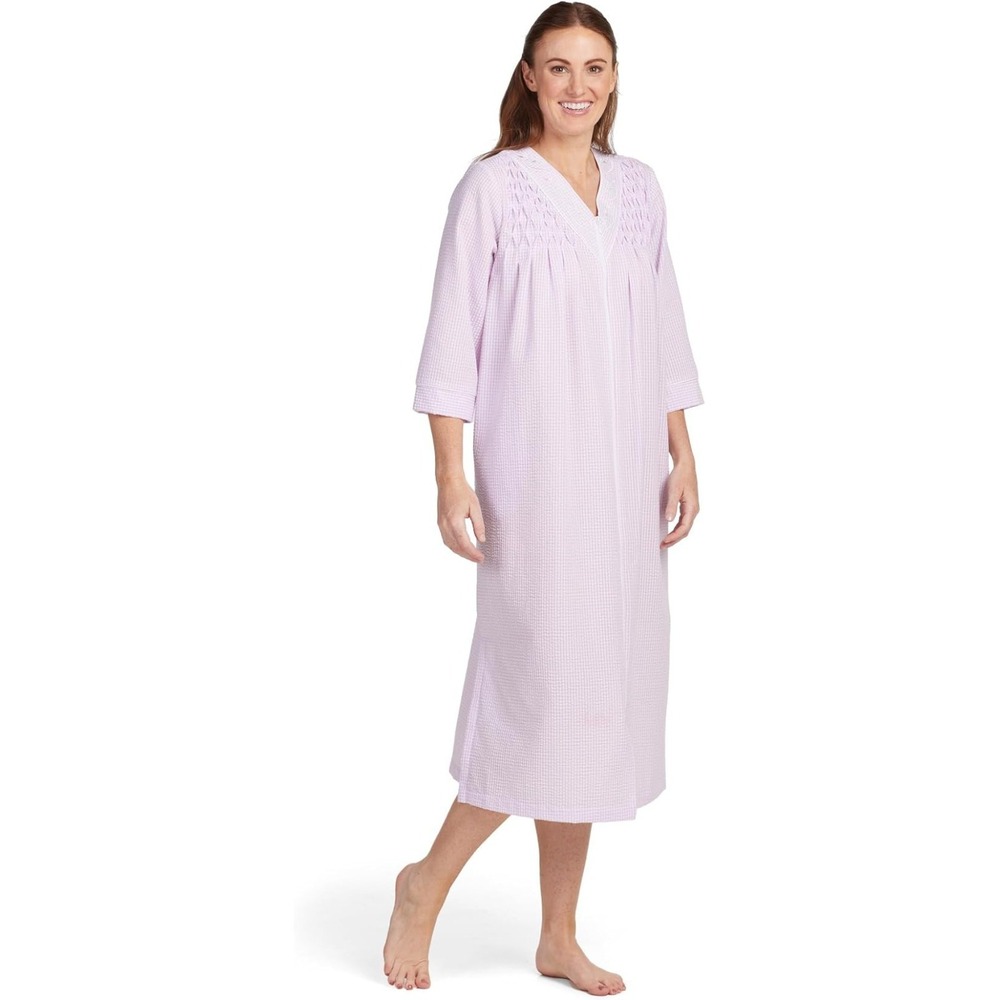 Miss Elaine Long Seersucker Women's Robe, Pockets, Zipper Front,  Lilac - Medium